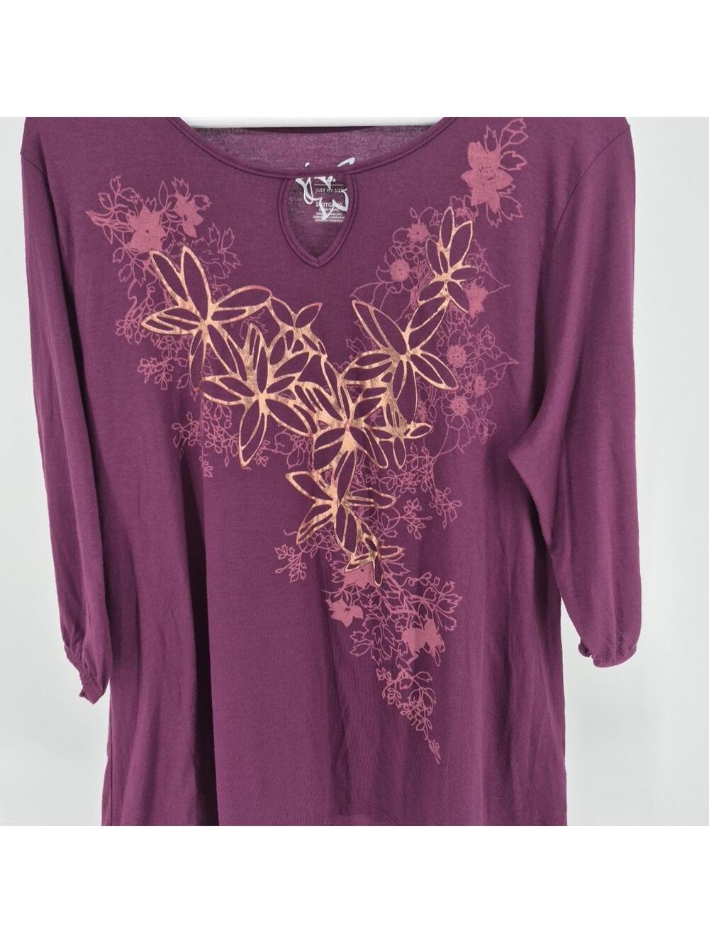 JMS Just My Size Women Top 2X Purple Shirt Floral Balloon 3/4 Sleeve Tee - Picture 5 of 14